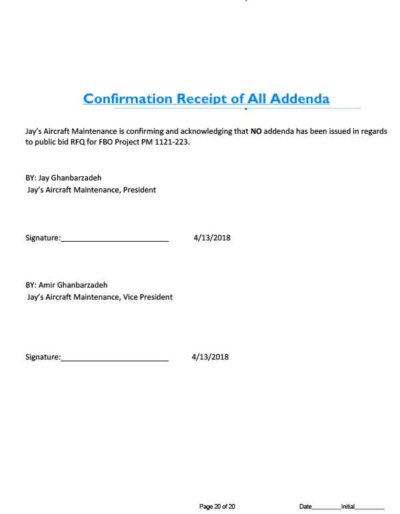 Confirmation of Receipt of All Addenda